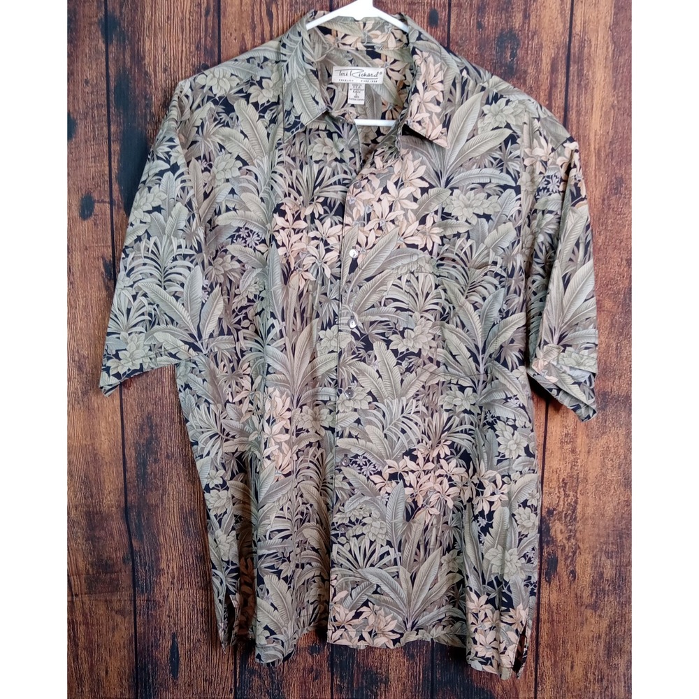 Tori Richard Mens L Cotton Lawn‎ Tropical Floral Button Up Shirt Green